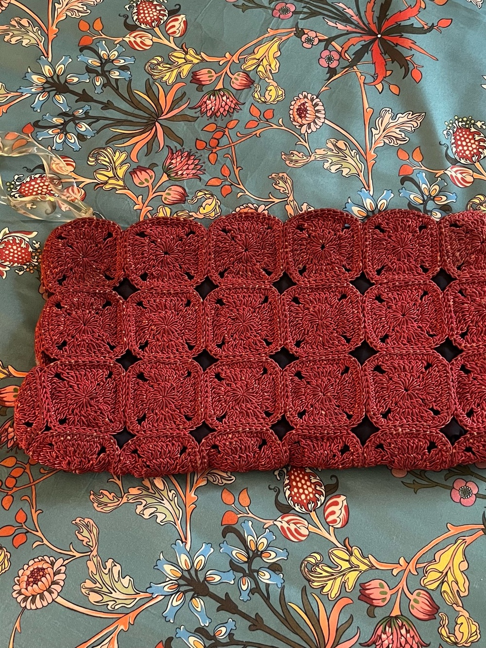 Vintage Crochet Clutch Bag in Deep Orangey Red
